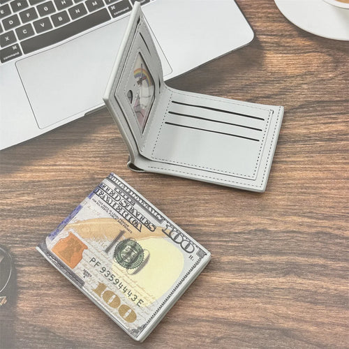 Men's 100 Dollar Pattern Leather Bifold Wallet with Card Holder and Coin Pocket