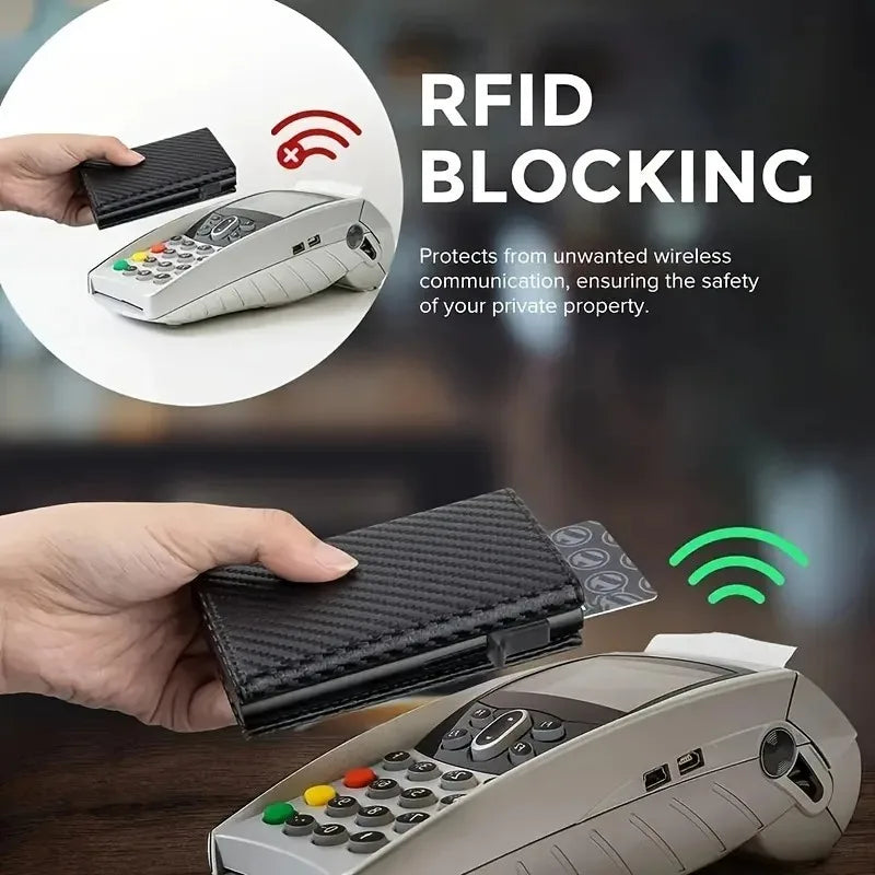 Men's Slim RFID Blocking Pop-Up Card Holder Wallet with Zipper Coin Purse
