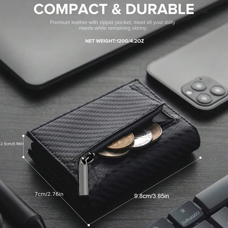Men's Slim RFID Blocking Pop-Up Card Holder Wallet with Zipper Coin Purse