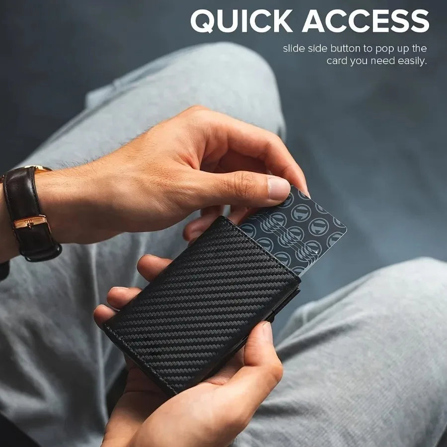 Men's Slim RFID Blocking Pop-Up Card Holder Wallet with Zipper Coin Purse