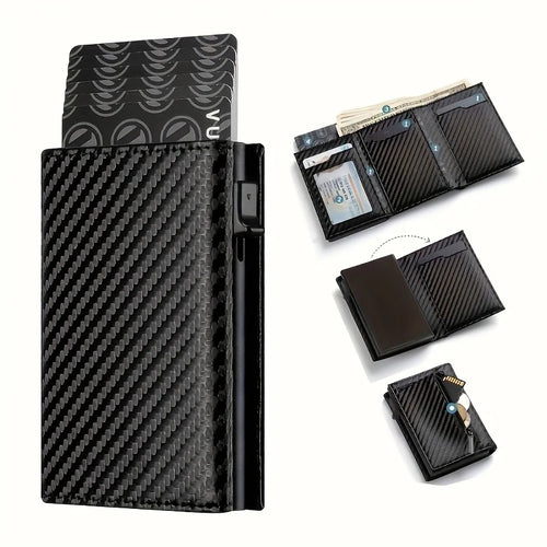 Men's Slim RFID Blocking Pop-Up Card Holder Wallet with Zipper Coin Purse