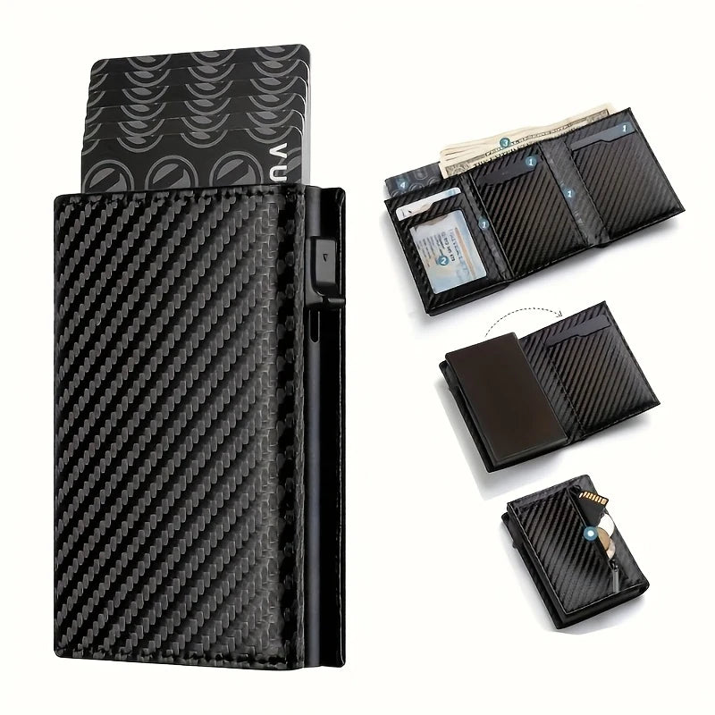Men's Slim RFID Blocking Pop-Up Card Holder Wallet with Zipper Coin Purse